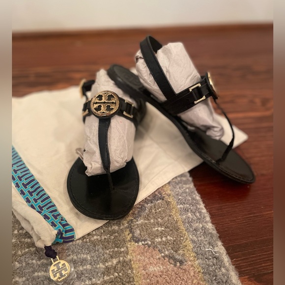 Tory Burch Shoes - Tory Burch black & gold leather sandals